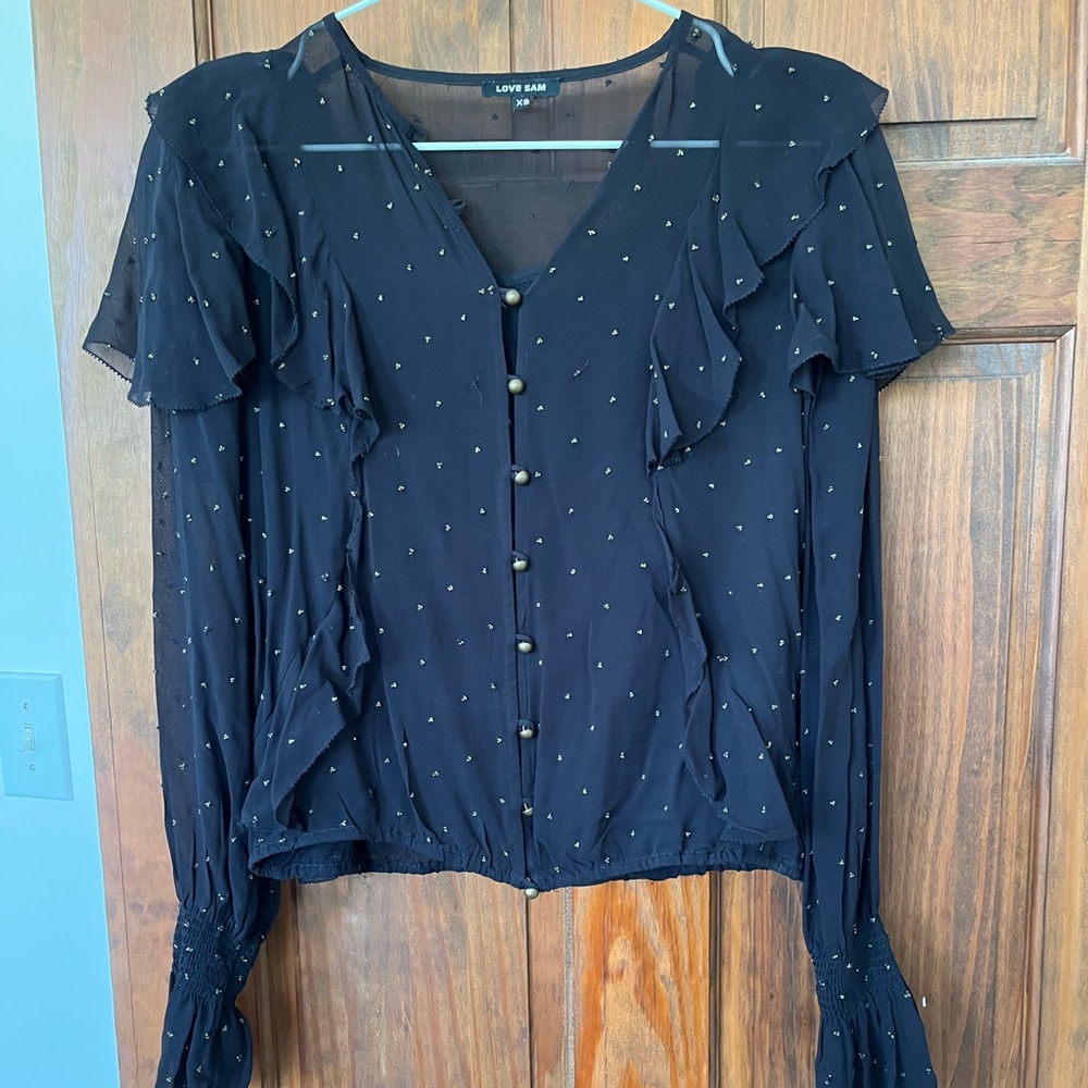 NWOT love sam sheer beaded button up top